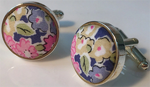 Blue Eyes Bow Ties Cufflinks in a Blue and Pink Floral fabric by Liberty of London: £19.