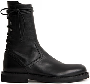Ann Demeulemeester men's Classic ankle boots in buffed leather with lacing detail at back: US$839.