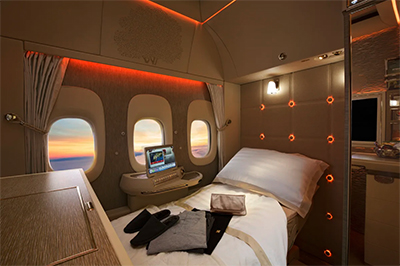 Emirates' new Boeing 777 First Class suite with virtual windows and an inspiration kit.