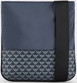 Emporio Armani men's Small, flat, nylon shoulder bag with monogram: US$117.