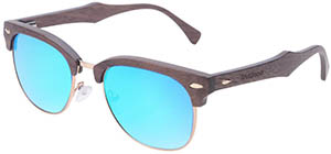 TruWood Retro Brown Walnut Wood Clubmaster Blue Lens Polarized sunglasses.