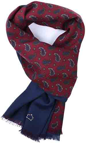 Serà Fine Silk Burgundy Paisley & Navy Blue silk men's silk scarf: €195.