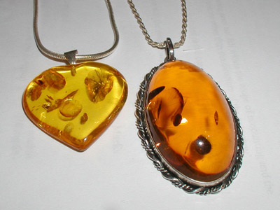 Amber pendants made of modified amber.