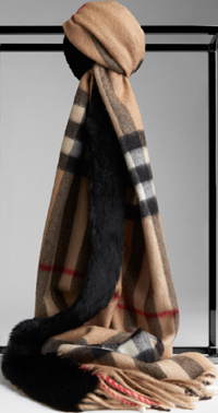 Burberry Rabbit Fur Trim Cashmere Women's Scarf: US$995.