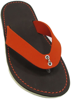 Hytpoallergenic flip flops,non-slip sole,orange color.
