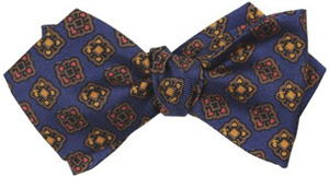 Drake's London 36oz Printed Silk Bow Tie Navy with brown, yellow and red: £95.