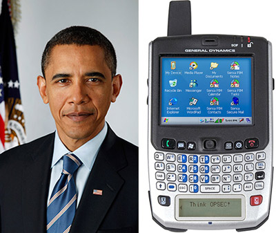 President Barack Obama and his General Dynamics Sectéra Edge Smartphone.