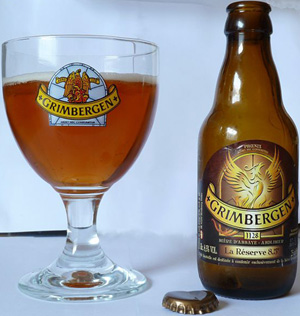 Traditional Grimbergen beer & glass.