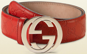 Gucci red guccissima women's leather belt with red leather trim and interlocking G buckle: US$355.