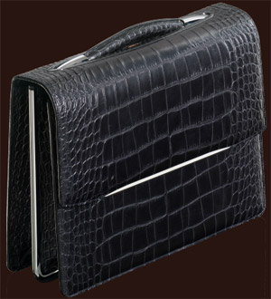 HENK Attaché Case is made of the finest calfskin embossed with Crocodile motif in the colour Black Bull.