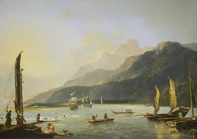 William Hodges' painting of HMS Resolution and HMS Adventure in Matavai Bay, Tahiti.