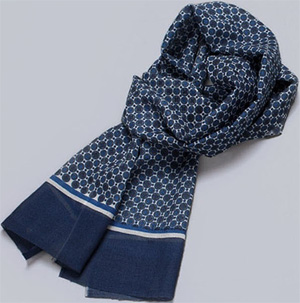 Indchino Klein Blue Patterned Wool Scarf: US$119.