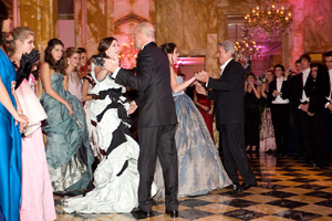 Alain Delon and Bruce Willis open the 2008 Bal with their respective daughters Anouchka and Scout LaRue.