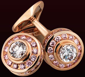 Leviev White and Pink Diamond Cufflinks: totaling 3.14 carats, handcrafted in 18 karat pink gold.