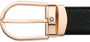 Montblanc Classic shiny red gold-coated horseshoe pin buckle with Montblanc emblem belt: US$280.