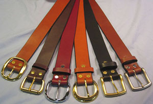 Narragansett 1½-inch belts with solid brass buckles.