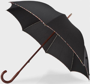 Paul Smith Black Signature Stripe Trim Walker Umbrella With Wooden Handle: €350.
