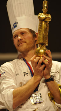 Danish chef Rasmus Kofoed with his Bocuse d'Or trophy 2011.