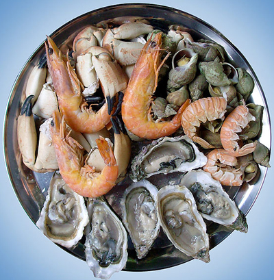 Plate of seafood.