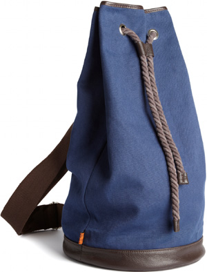 Duffle bag in navy canvas/brown leather: £50.