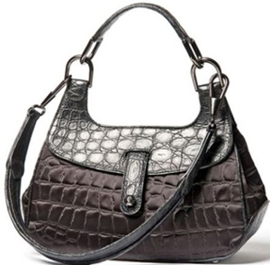 A.Testoni women's black side crocodile and black printed crocodile fabric handbag.