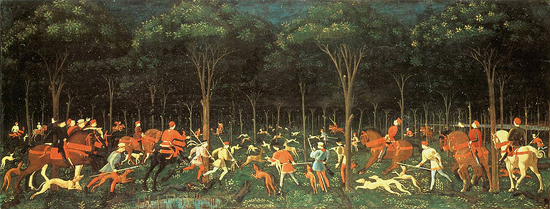 The Hunt in the Forest (c. 1470) by Paolo Uccello.