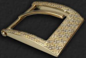 Urso Mida Buckle in yellow and white. Solid gold 18kt with woven fabric made entirely by hand.