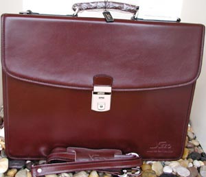 Xezo Maroon Leather Briefcase: US$695.