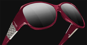 Yeslam Model 308 Red temples and frame / Delicate silver metalic cut-out arabescs with clear crystals / Smoked lens women's sunglasses.