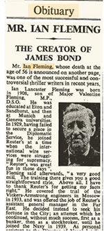 Ian Fleming - The Times obituary: The Times, August 13, 1964.
