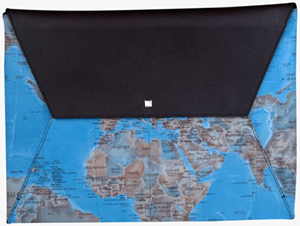 Tateossian Mappa Mundi Document Envelope in Blue and Brown Leather: €495.