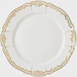 Nymphenburg Porcelain Brocade dinner plate, white, glazed, hand-painted gold lace edge, 26 cm.