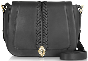 Forzieri Roberto Cavalli Serpent Black Smooth Leather Medium Flap Shoulder Bag: US$2,060.