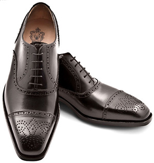 Pineider Men's Leather Shoes - Black Semi Brogue Oxford: US$795.
