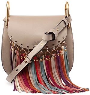 Chloe Hudson Fringe-Trim Leather Shoulder Bag, Gray: US$2,390.