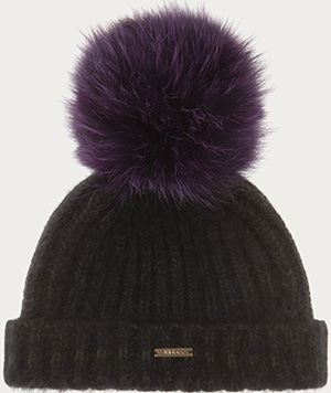 Bally women's wool and angora blend bobble hat in caper with fur pompom: US$495.