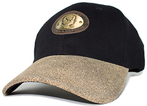 Smith & Wesson Black Cap With Distressed Leather Brim & Antique Oval Medallion: US$19.95.