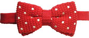 Tyler & Tyler Knitted Wool Bow Tie - Spot Red/White.