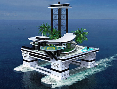 Private floating habitat based on semi-submersible platforms.