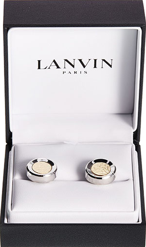 Lanvin Cufflinks in rhodium and gold metal: US$325.