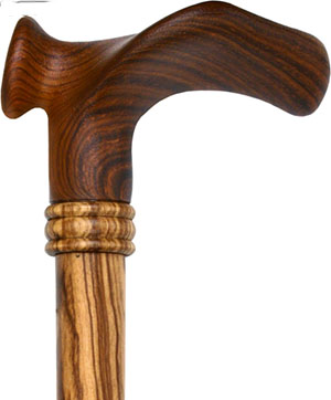 Fashionable Contour Palm Grip Walking Cane With Zebrano Wood Shaft and Wooden Collar: US$52.95.