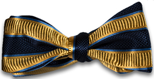 Carlo Franco Belpasso - Navy Blue and Gold Striped Mogador Silk Self Tie Bow Tie: US$85.