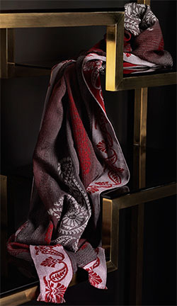 Canali silk-wool scarf in burgundy and periwinkle.