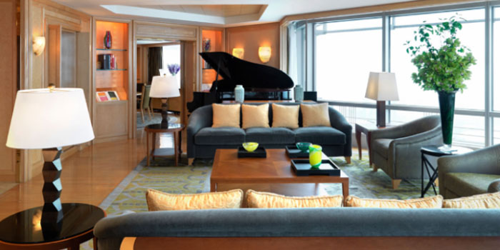 The living room of the Chairman Suite at Grand Hyatt Shanghai, Jin Mao Tower, 88 Century Avenue, Pudong, Shanghai 200121, People's Republic of China.