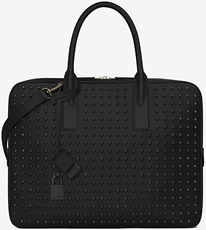 Yves Saint Laurent Classic Museums Small Briefcase in Black Grain de Poudre Texttured Leather and Oxidized Nickel Studs: US$3,450.