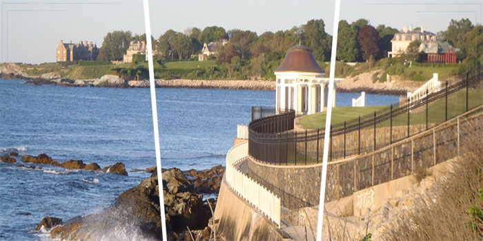 The Newport Cliff Walk is considered one of the top attractions in Newport. It is a 3.5-mile (5.6 km) public access walkway that borders the shore line.