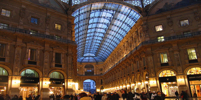 Galleria Vittorio Emanuele II, Piazza del Duomo, Milan, Italy. The oldest shopping mall in Italy.