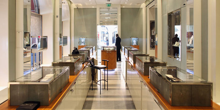 Inside the world's oldest jeweller Garrard's flagship store at 24 Albemarle Street, London W1S 4HT, England, U.K.