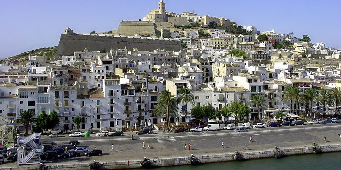 Ibiza Old Town with Cathedral, Ibiza, Balearic Islands, Spain.