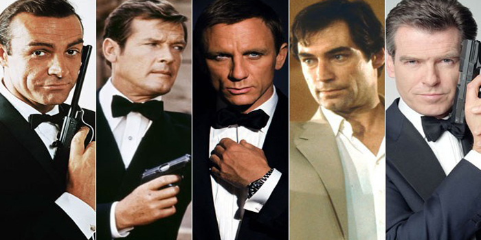 All six James Bonds: Bond has been played by six actors in his 50 year history: Sean Connery, George Lazenby (not pictured here), Roger Moore, Timothy Dalton, Pierce Brosnan and Daniel Craig, who owns the role now.